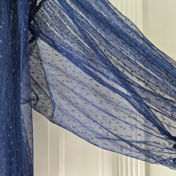 Free People Joyride Sheer Navy Bohemian Tulle Embroidered Top Size S - Picture 12 of 14